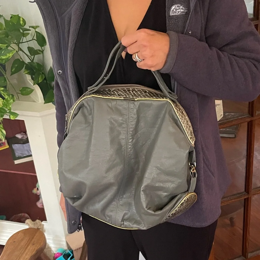 Vintage XL Grey Snakeskin Hobo Bag
